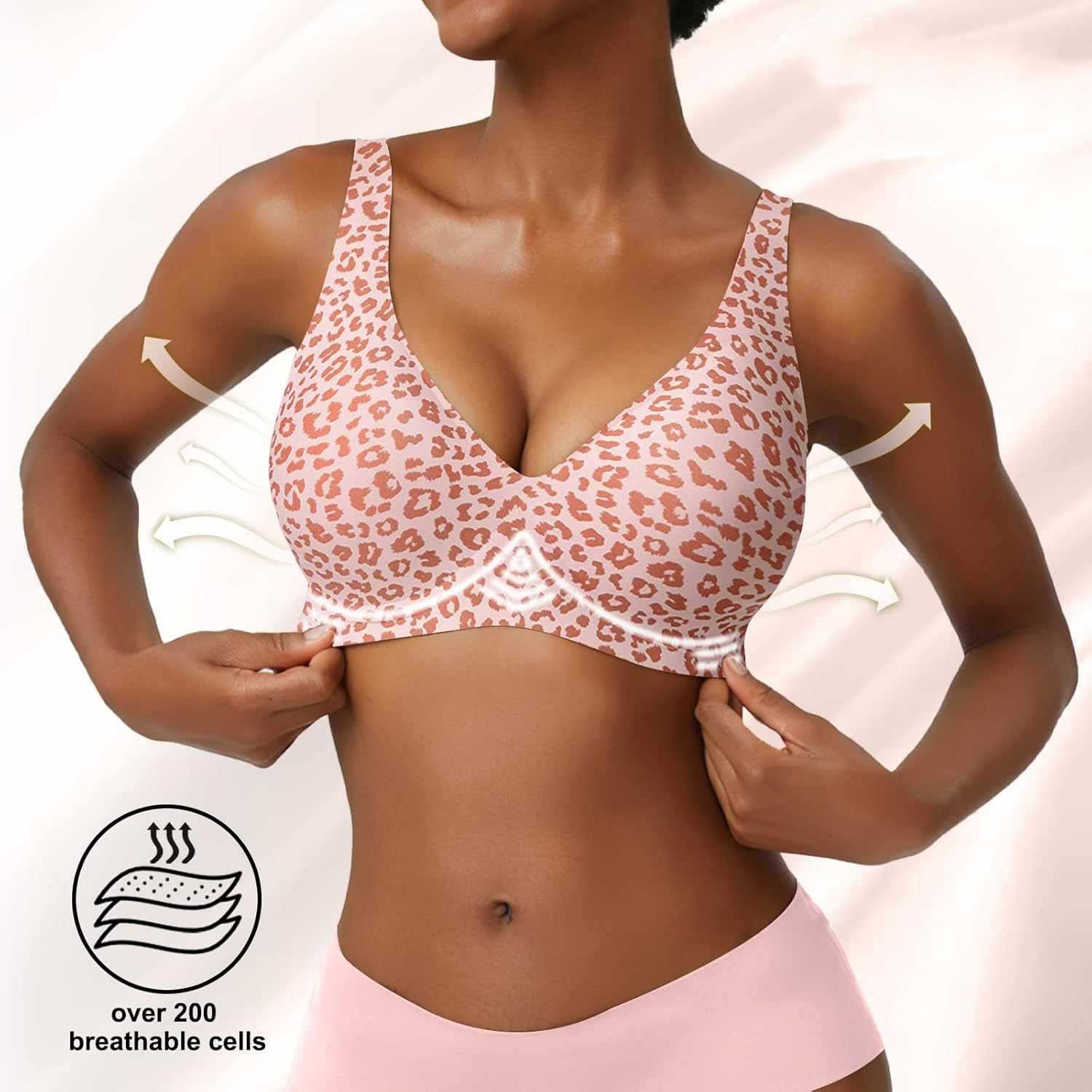 Women's Seamless Pink Leopard  - Plunge Bra Push Up recension och pris